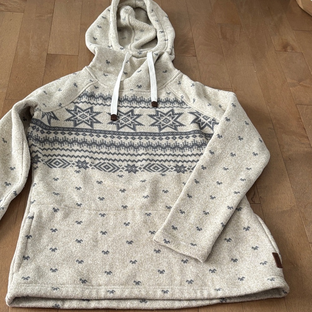 Roots Beige and Gray Knit Hoodie sweater